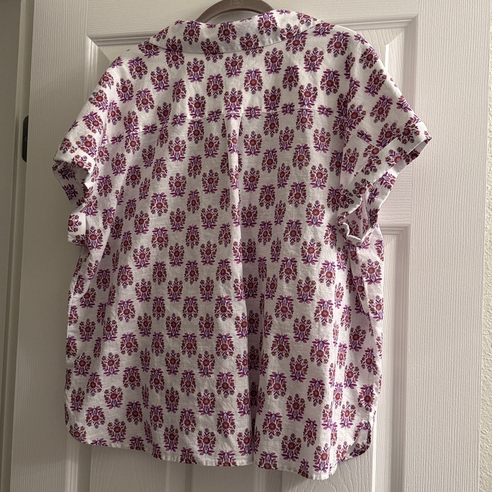 J.Jill Cotton Utility Popover Shirt in White Decorative Stamp Print, XL Petite - Picture 9 of 11